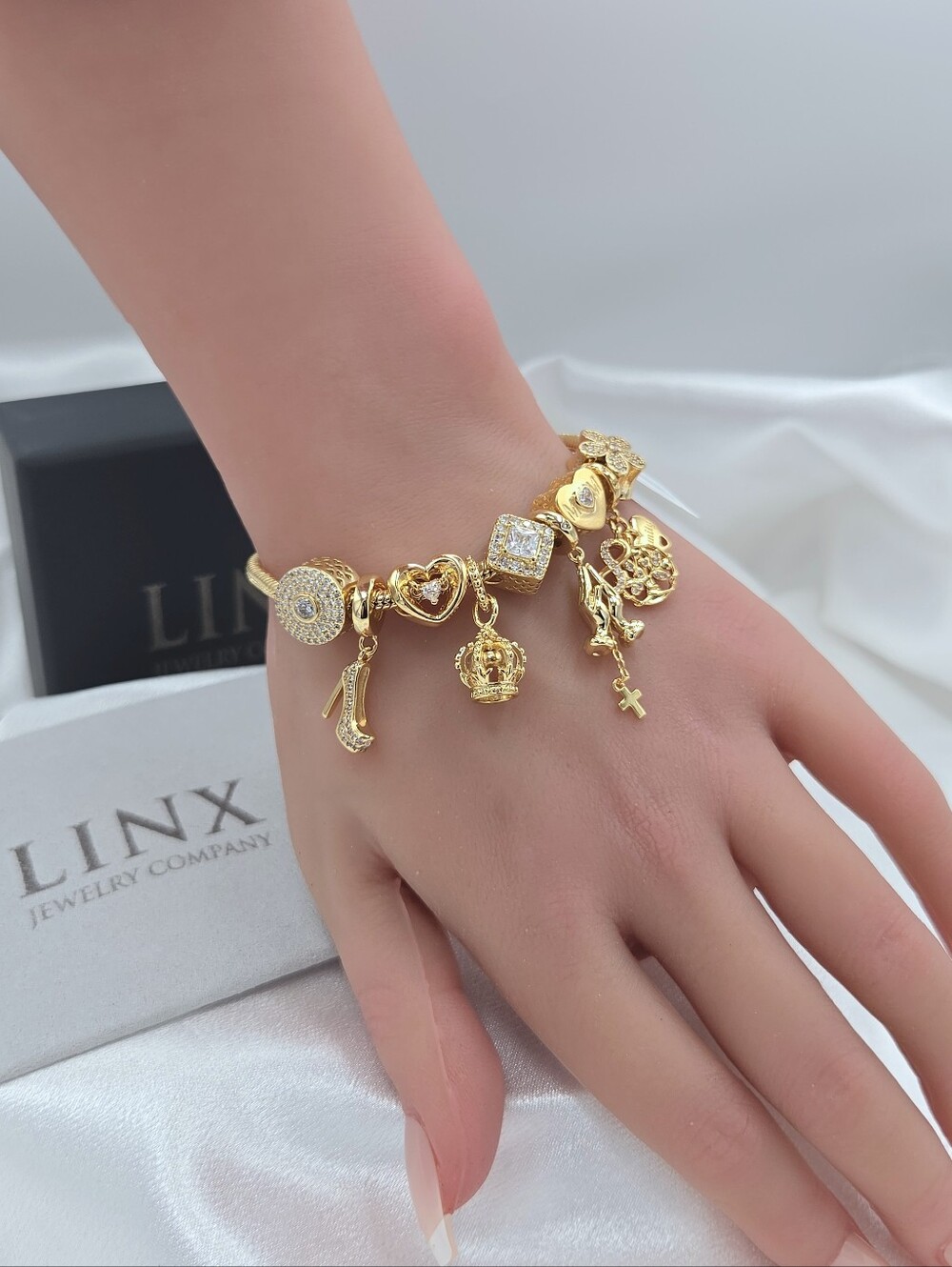 Linx Gold Snake Chain Bracelet With Religious Mom & Family Charms